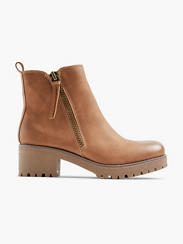 Brown Zip Chunky Ankle Boot