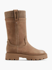 Beige 3/4 Panelled Boot with Knitted Trim