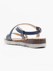 5th Avenue) Navy Leather Multi Strapped Wedge Sandal in Blue 