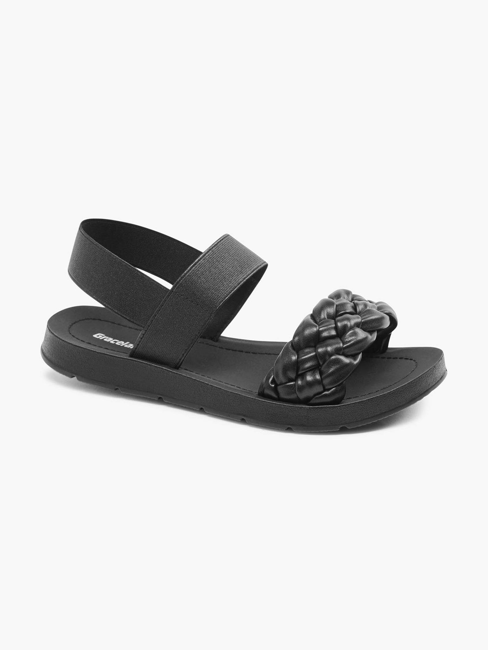 Graceland) Black Braided Detail Ankle Strap Sandal in Black 