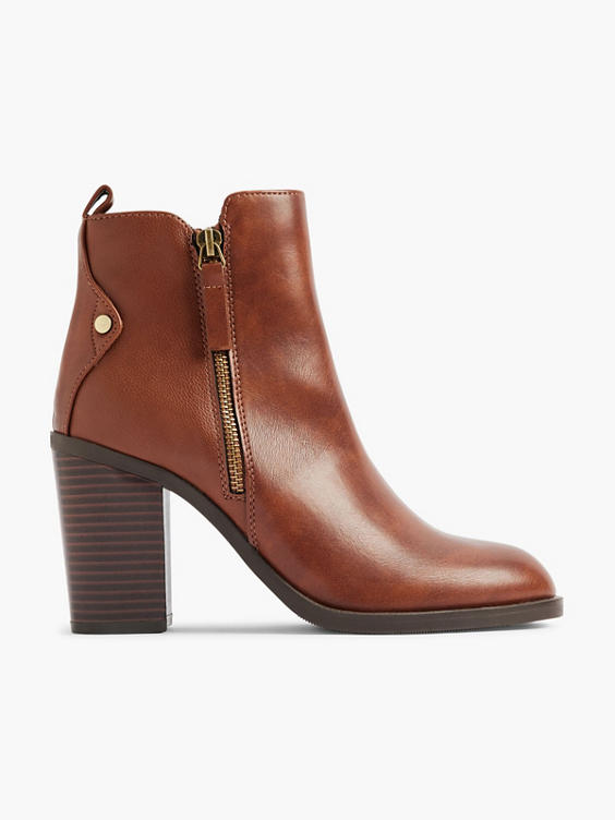 Brown Heeled Ankle Boot with Zipper
