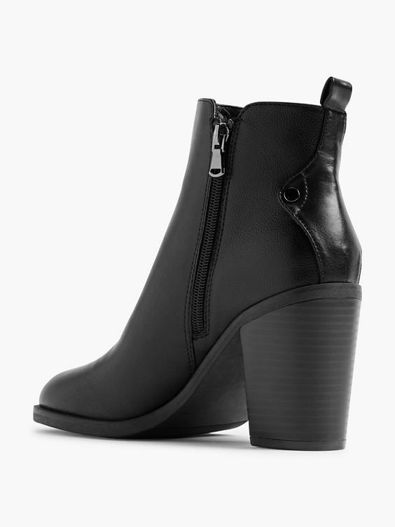 Black Heeled Ankle Boot with Zipper 