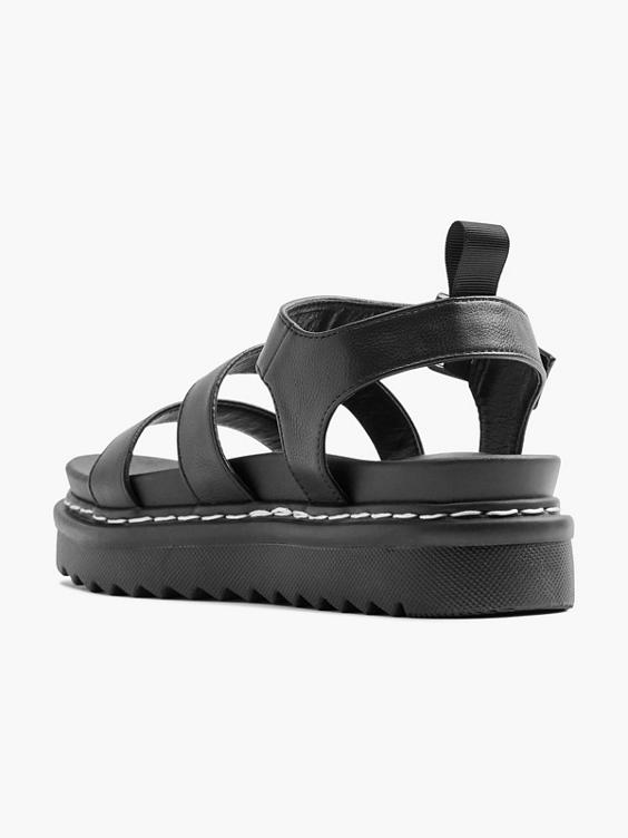 Black Platform Sandals with Contrasting Stitching