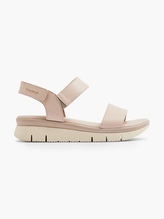Pink Leather Ankle Strap Flat Sandal
