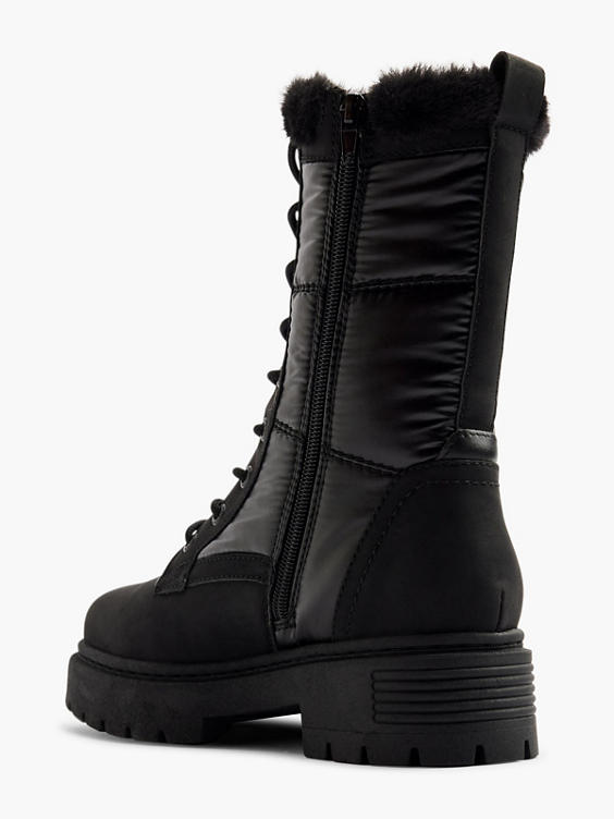 Black Tall Quilted Lace Up Ankle Boot 