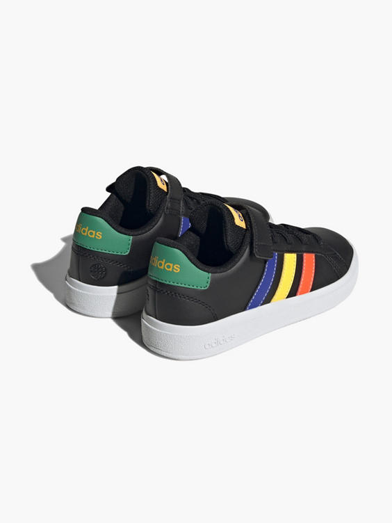 Adidas Black/ Multi-coloured Grand Court 2.0 EL K Junior Velcro Trainer