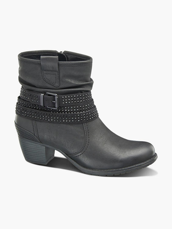 Graceland) Black Stud Detail Heeled Ankle Boots in DEICHMANN