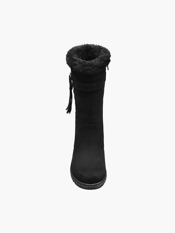 Junior Girl Black Faux Fur Wedge Boot