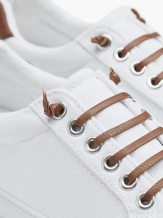 Ladies White Canvas Lace-up Trainers