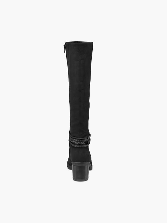 Black Long Leg Glitter Details Boots