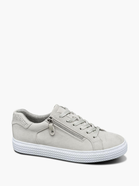 Ladies Grey Zip Detail Lace-up Trainers