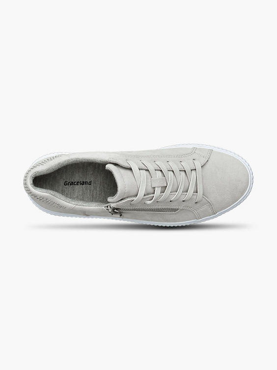 Ladies Grey Zip Detail Lace-up Trainers