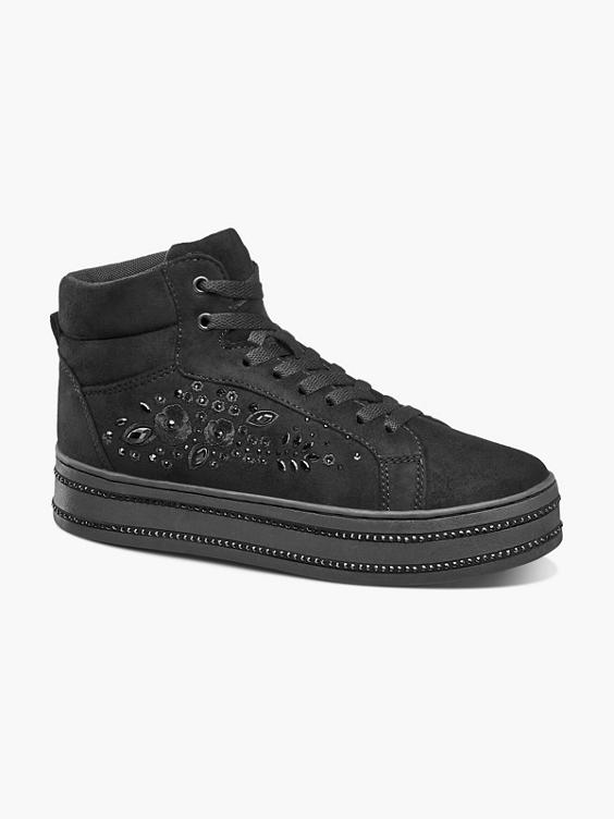 Black Gem Lace-up High Top Trainers