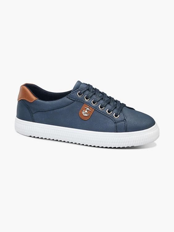 Ladies Navy Anchor Badge Lace-up Trainers