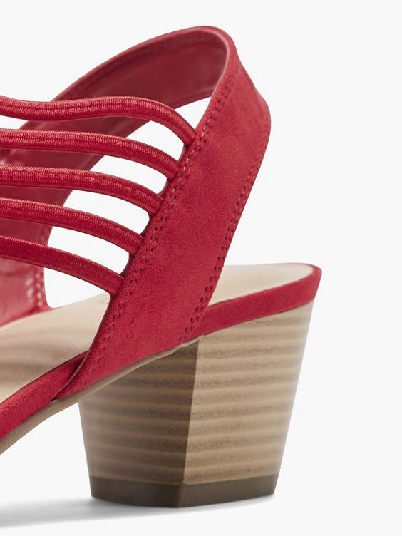 Red Block Heel Strappy Sandals