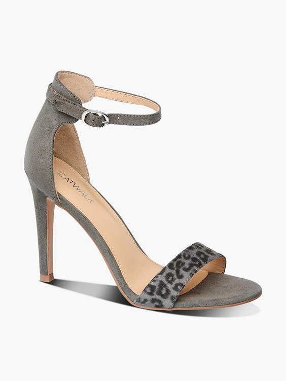 Grey Leopard Strap Heeled Sandals