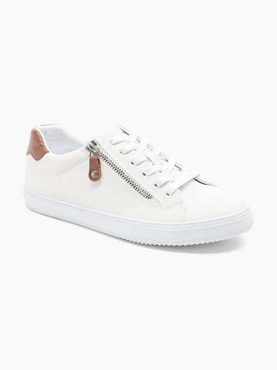 White Lace Up Trainers with Zip Detail