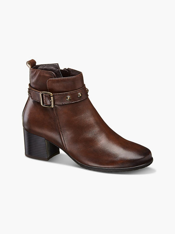 Brown Leather Heeled Comfort Ankle Boots
