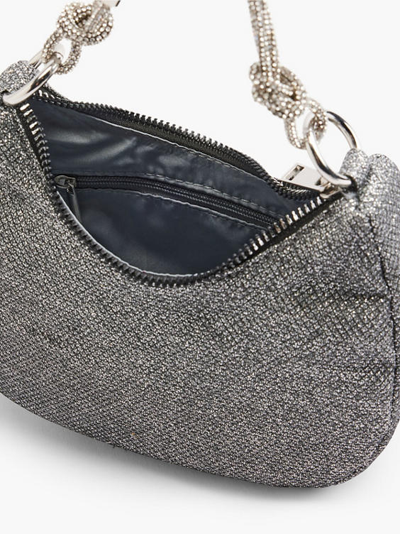 Black Glittery Handbag with Diamante Strap