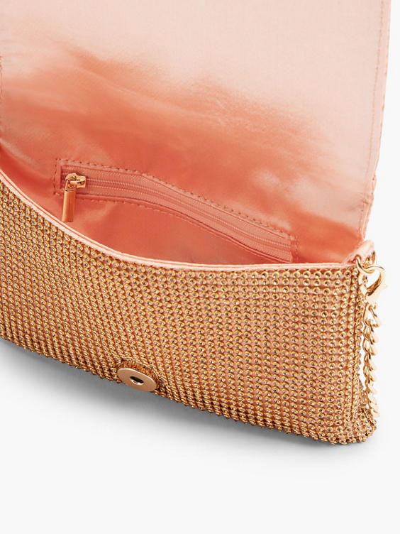 Gold Diamante Clutch Bag with Removable Shoulder Strap