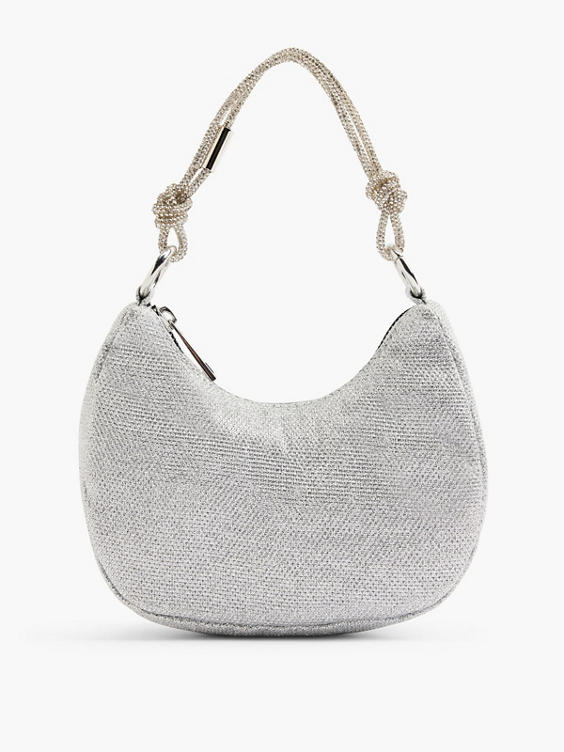 Silver Handbag with Diamante Strap 
