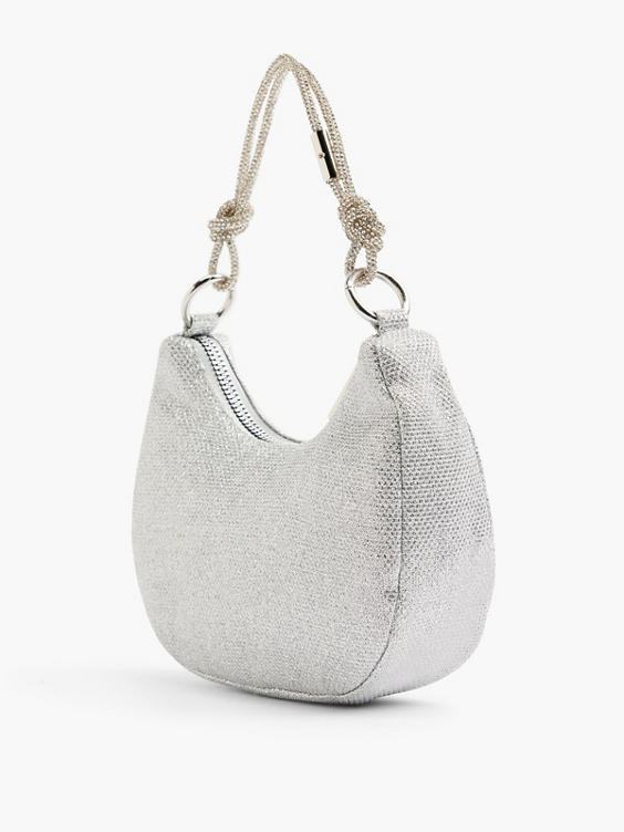 Silver Handbag with Diamante Strap 