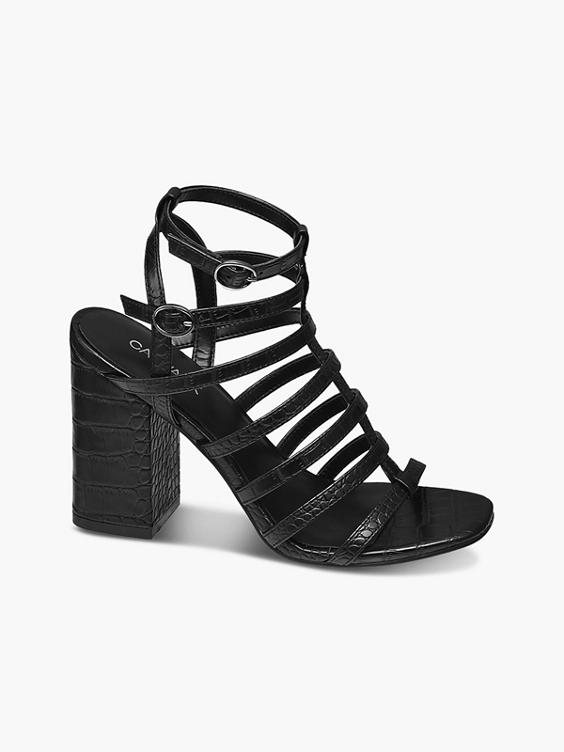 Black Strappy Block Heel Sandals