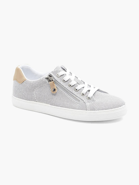 Ladies Canvas Pin Stripe Lace Up Trainers 