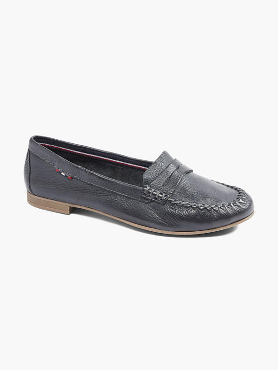Navy Blue Leather Loafers