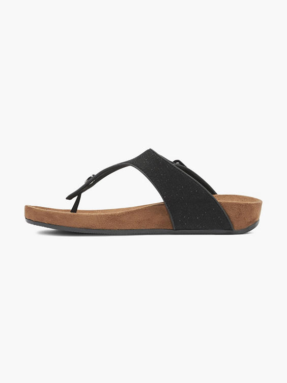 Black Shimmer Footbed Sandals