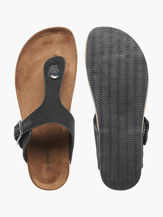 Black Shimmer Footbed Sandals