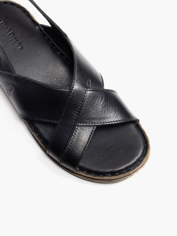 Black Leather Cross Strap Sandals