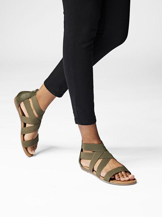 Ladies Khaki Elasticated Sandals