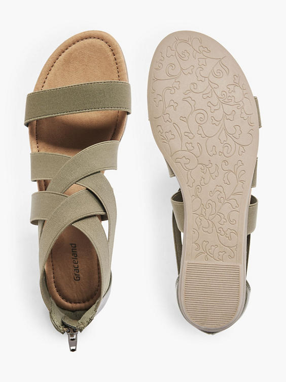 Ladies Khaki Elasticated Sandals