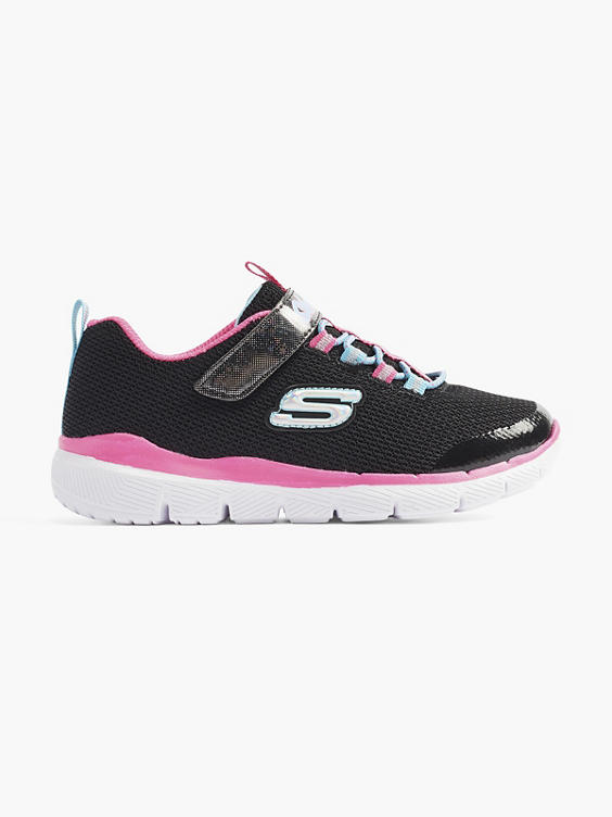 Junior Girls Skechers Black/ Pink Touch Strap Trainers