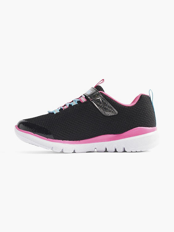 (Skechers) Junior Girls Skechers Black/ Pink Touch Strap Trainers in ...