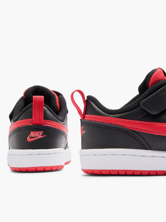 Junior Boys Nike Court Borough Black/ Red Touch Strap Trainers