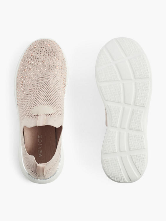 Ladies Knitted Embellished Slip On Trainers