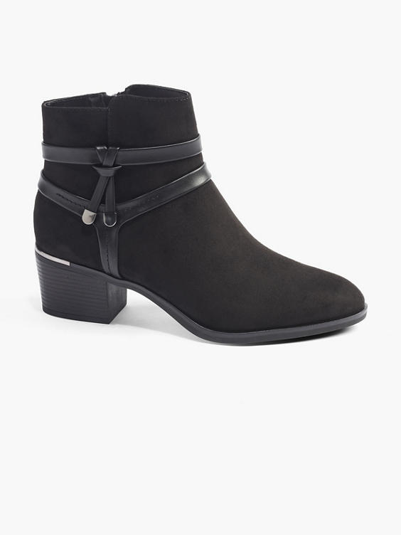 Black Faux Suede Heeled Ankle Boots