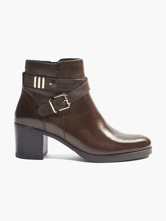Dark Brown Leather Heeled Ankle Boots