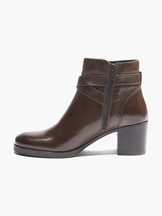Dark Brown Leather Heeled Ankle Boots