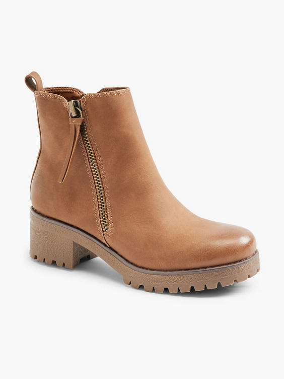Brown Zip Chunky Ankle Boot