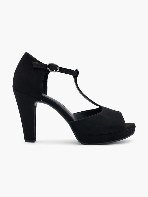 Graceland) Black T-Bar Platform Peep Toe High Heel In Black | Deichmann