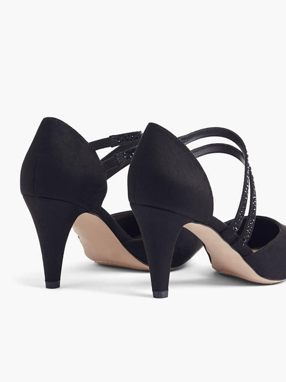 Eastanna Black Glitter Pointed Toe Low Heel Sandal | Low heel sandals, Heels,  Sandals heels