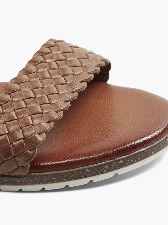 Cognac Woven Leather Sandals