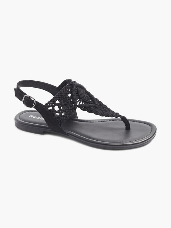 Ladies Black Woven Toe Post Sandal