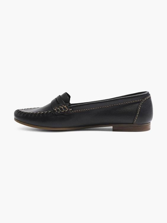 Black Leather Loafers With Contrast Stitch