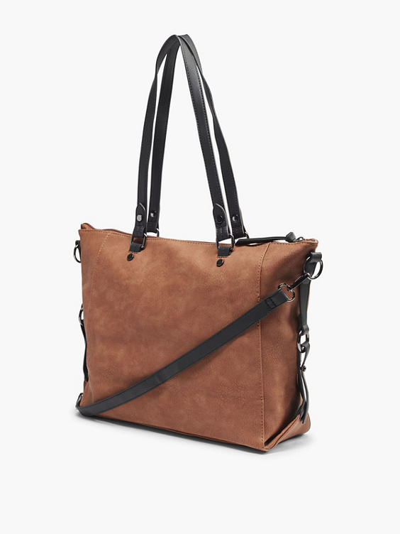 Brown and Black Zip Detail Shoulder Bag