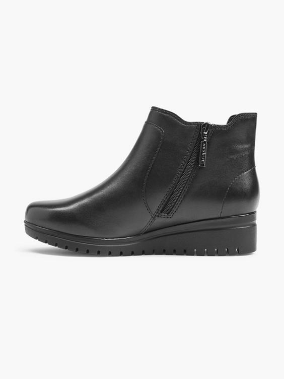 Black Leather Comfort Wedge Faux Fur Lined Chelsea Boot