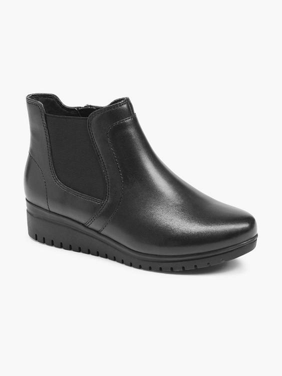 Black Leather Comfort Wedge Faux Fur Lined Chelsea Boot